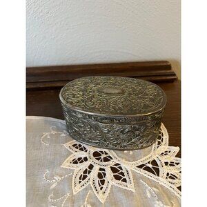 Ornate Silver Toned Trinket Jewelry Container